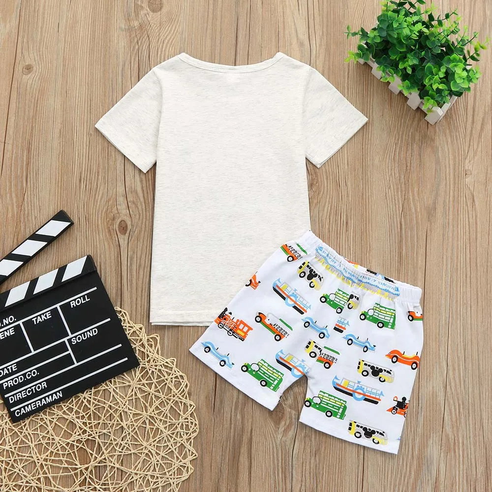 Toddler Kids Baby Boys Letter Cartoon Car Print T Shirt Tops Shorts Outfits Set boys clothes summer 0326 |