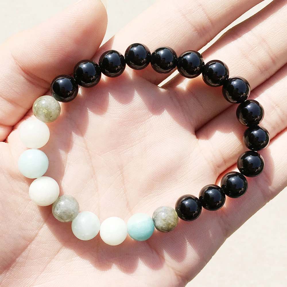 Ruberthen большой браслет из черного оникса синий амазонитовый камень бижутерия на