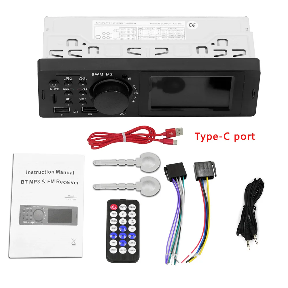 Type-c port cable Автомобильный радиоприемник Bluetooth Авторадио 12 в автомобильный стерео радио FM Aux вход приемник зарядка SD USB In-dash 1 din автомобильный MP3 мультимедийный плеер - Color: Type-c port cable