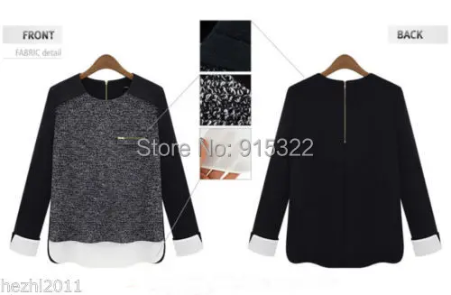 2014 Женская рубашка с длинным рукавом и молнией сзади сексуальная Свободная