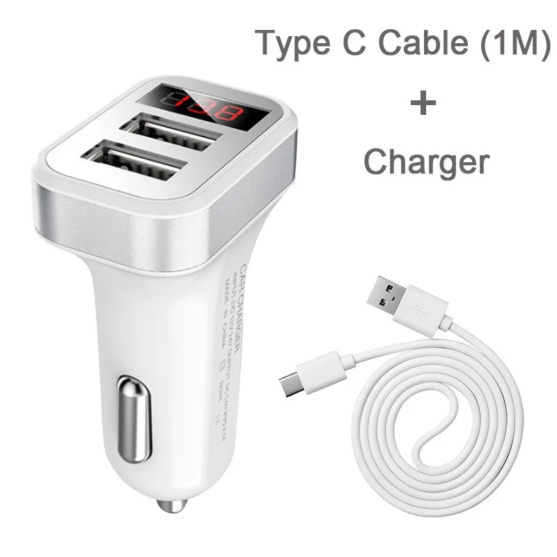Charger Type C Cable Автомобильное зарядное устройство адаптер для huawei mate 20 Lite 10 Pro P8 Lite P9 Honor 10 9 8 P30 P20 Plus USB зарядное устройство s светодиодный двойной порт 2 порта 2.1A - Тип штекера: Charger Type C Cable