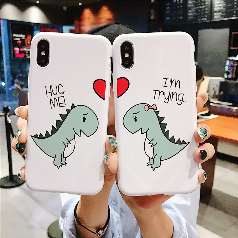 Мультяшная веселая маленькая динозавриха для iPhone 6 6S 7 8plus X Xs Xr Xsmax парная мягкая защитная оболочка для мобильного телефона.