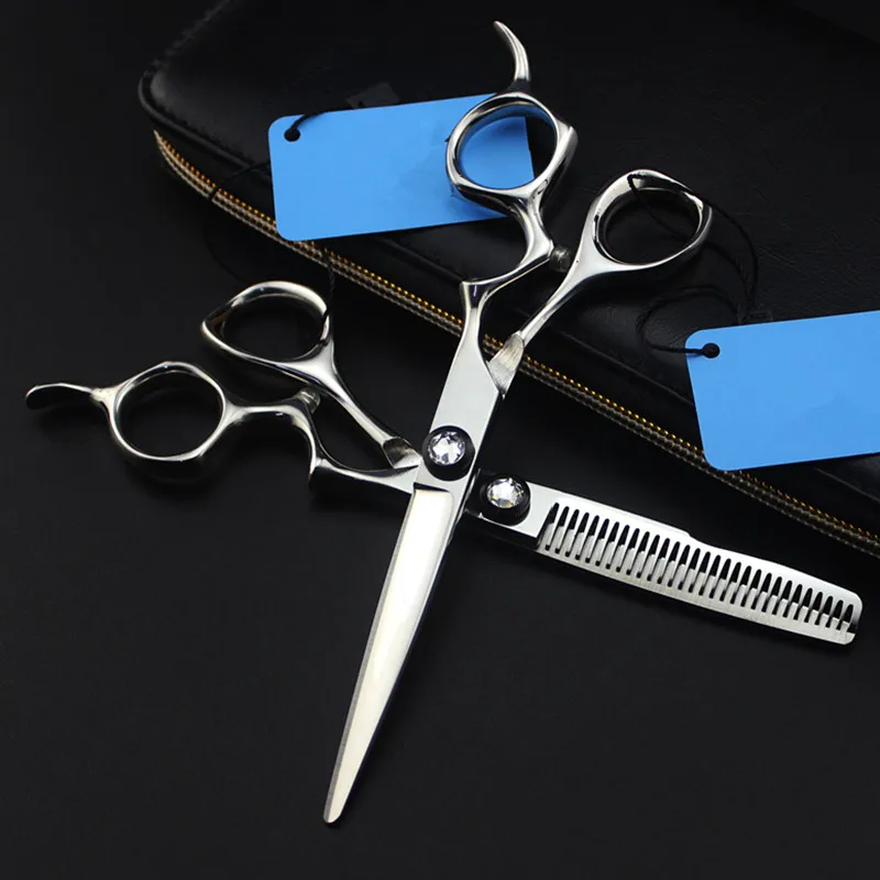 

professional japan 440c 6 inch gem hair scissors set cutting barber makas haircut scissor thinning shears hairdressing scissors