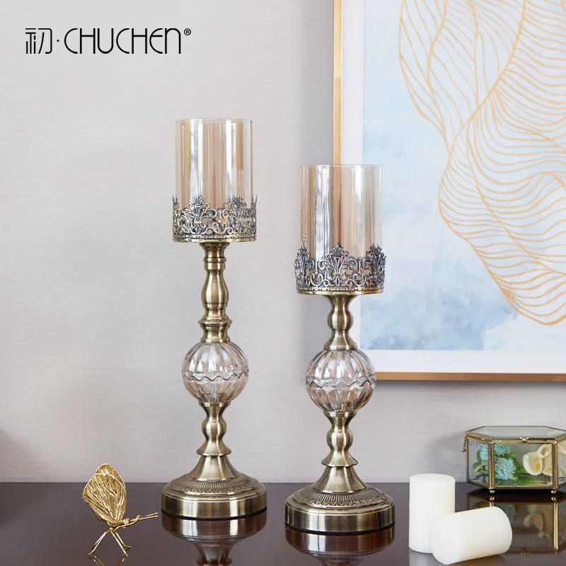 

European Candlestick Ornaments Retro Metal Iron Art Crystal Glass Romantic Candlelight Dinner Table Decorations