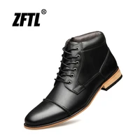zftl new men martin boots handmade men shoes genuine leather men ankle boots lace up male casual high top boots big size 004