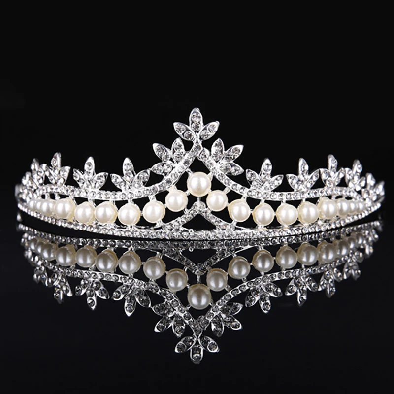 

Fashion European Styles Silver Color Hair Jewelry Pearl Crystal Tiaras And Crowns Bride Wedding Women Handmade Hair Accessories