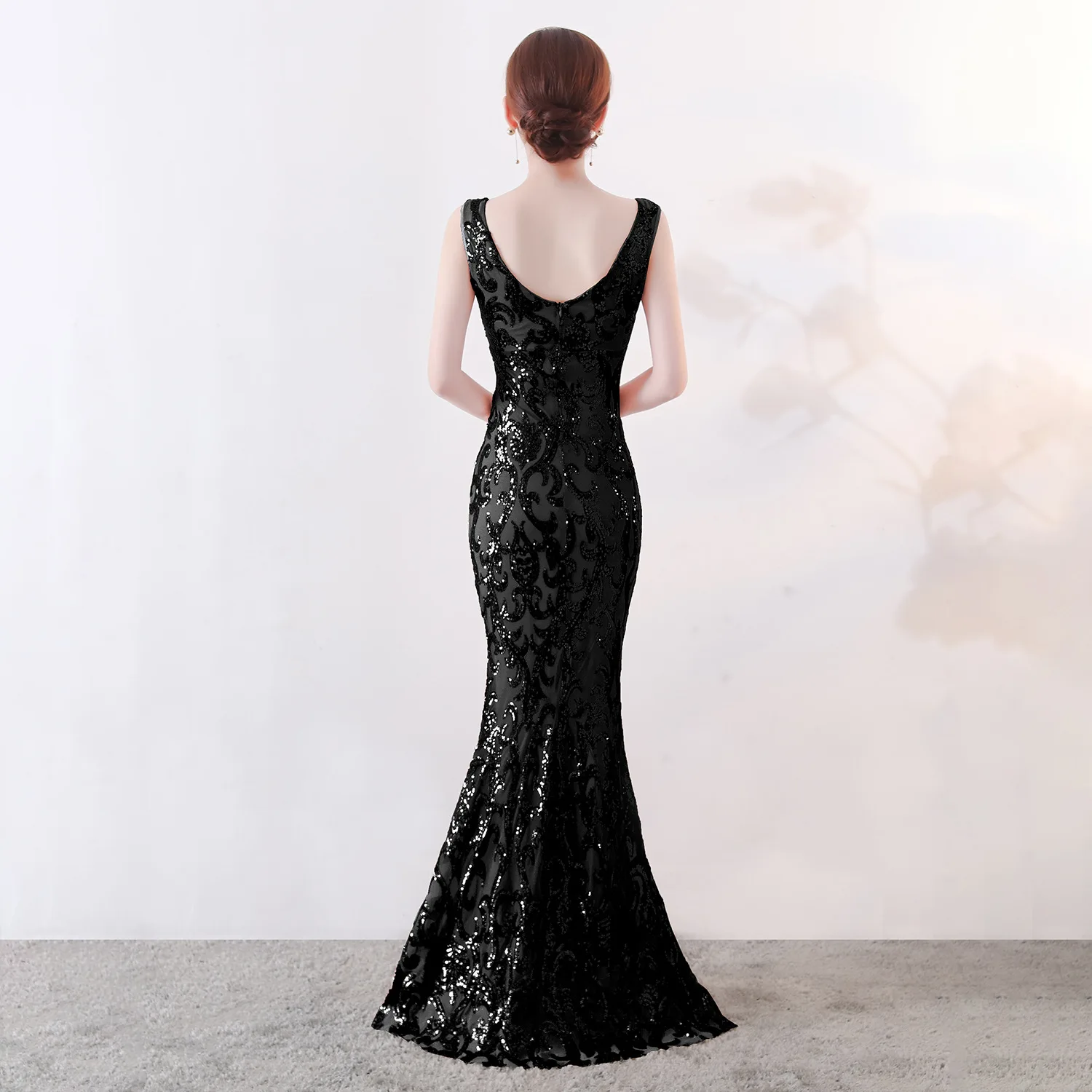Женское вечернее платье без рукавов Corzzet Vestido De Festa черное элегантное макси с