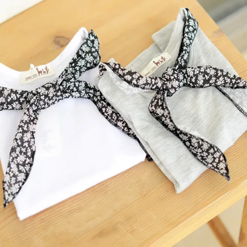 2014 new fashion designed children short sleeved T-shirts kid girls O-neck cotton bow-knot t-shirt high quality | Мать и ребенок
