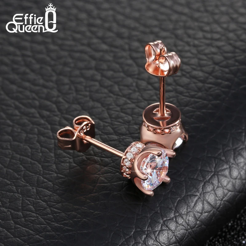 Effie queen AAA циркон розовый маленький золотого цвета серьги-гвоздики для женщин подарок на день рождения Роскошные милые серьги-гвоздики ювелирные изделия HOE122