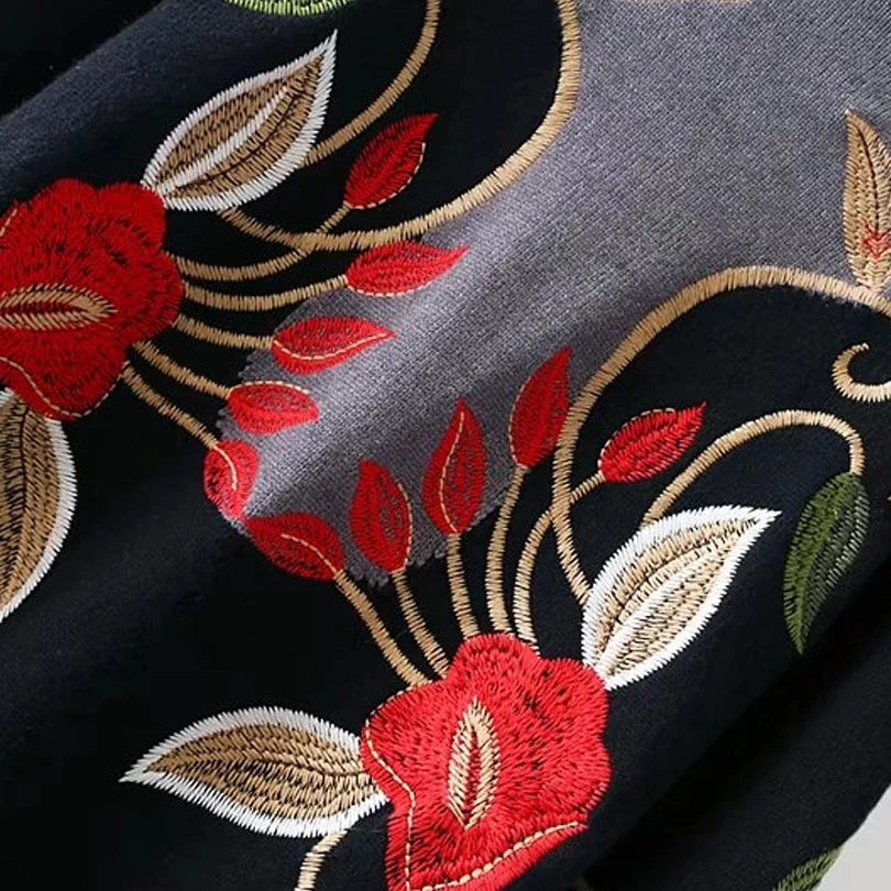 Свитер с воротником Для женщин длинные Oversize джемпер цветочной вышивкой