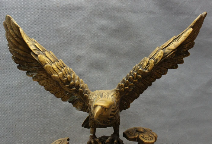 USPS to USA S1813 25&quot Chinese Bronze Fly Eagle On RuYi YuanBao Coin Wealth Bucket Cask Fish Statue | Дом и сад