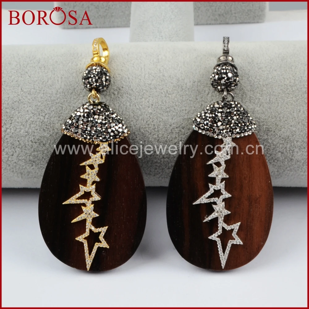 BOROSA Tear Drop Sander деревянный кулон из бисера чистое серебро Цвет Сандерс с 6 звездами