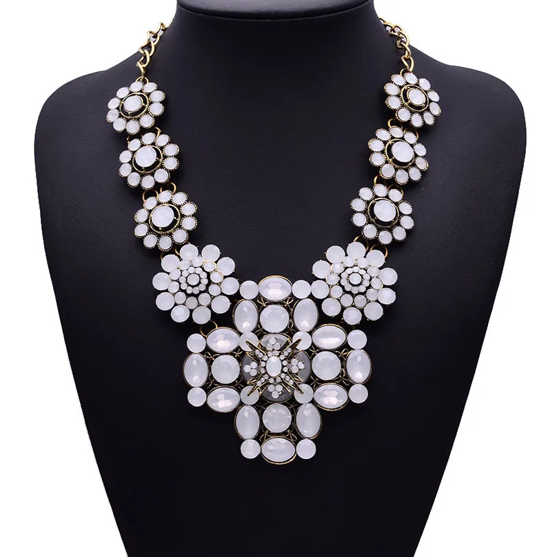 n00786 Fashion New 2015brand big white flower Rhinestone pendants necklaces collar Choker Necklace For women accessories jewelry|necklace
