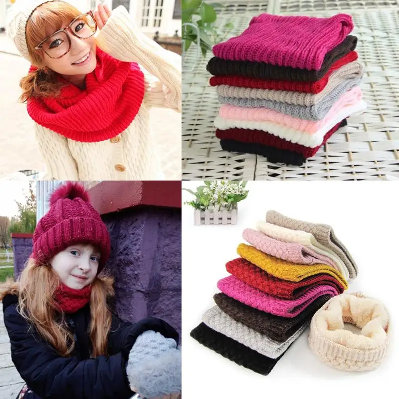 

Unisex Winter Warm Knitted Ring Scarves Thick Fleece Inside Super Elastic Knit Mufflers Men Women Children Neck Warmers