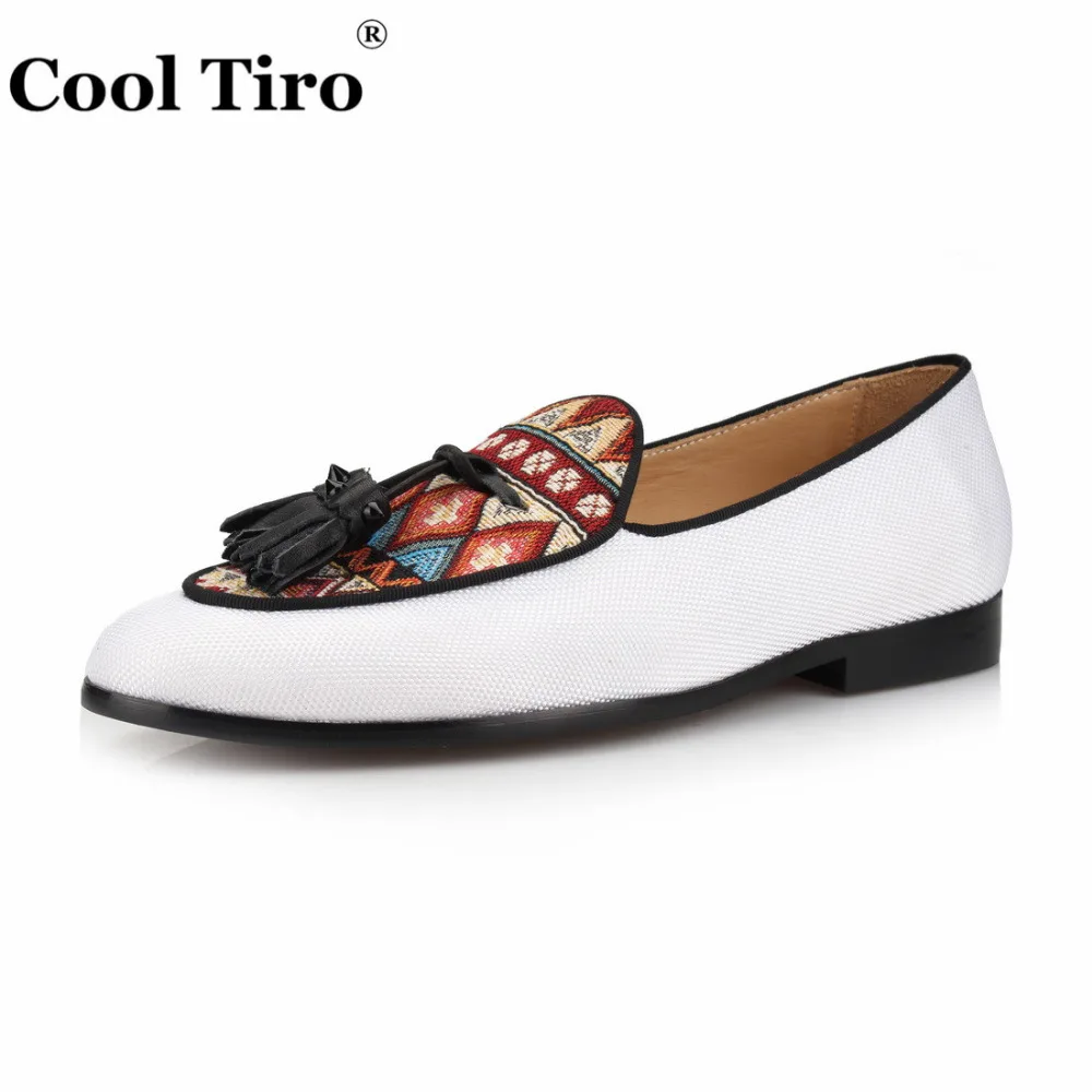 Стильные белые парусиновые Лоферы Tiro мужские мокасины тапки с бахромой