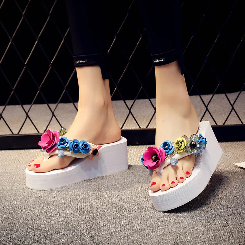Модные женские босоножки вьетнамки на платформе Вьетнамки пляжная обувь с