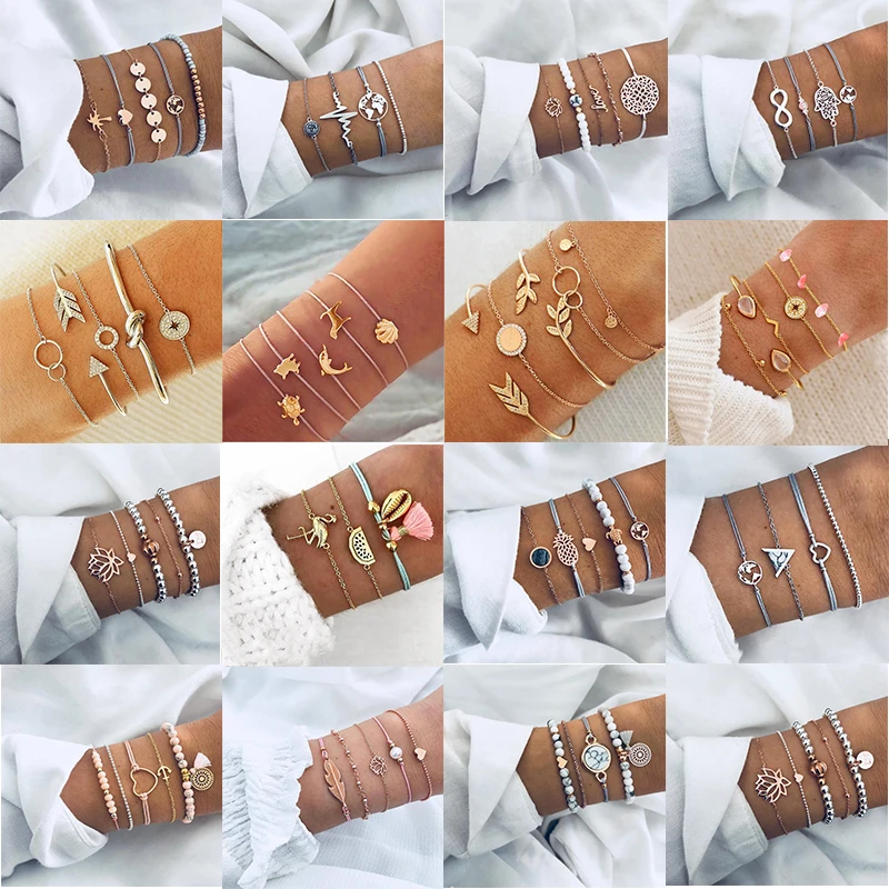 30 стилей, серебряное золото, Boho Tassel, корпус лотоса, сердце, браслеты с колокольчиками для женщин, кристалл, камень, цепочка и звено, браслеты для девочек, ювелирные изделия