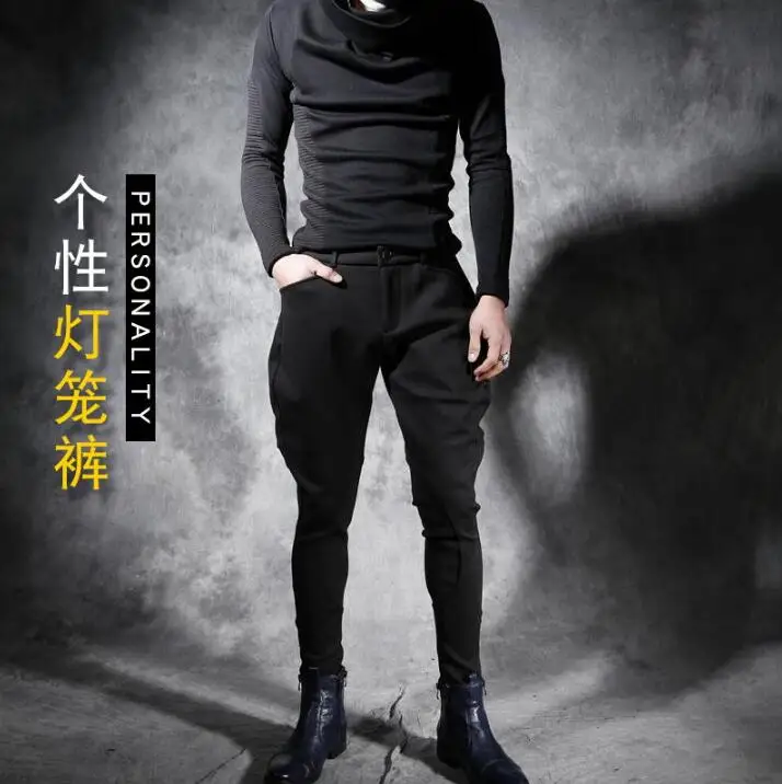 Брюки мужские утепленные облегающие повседневные штаны для ночного клуба