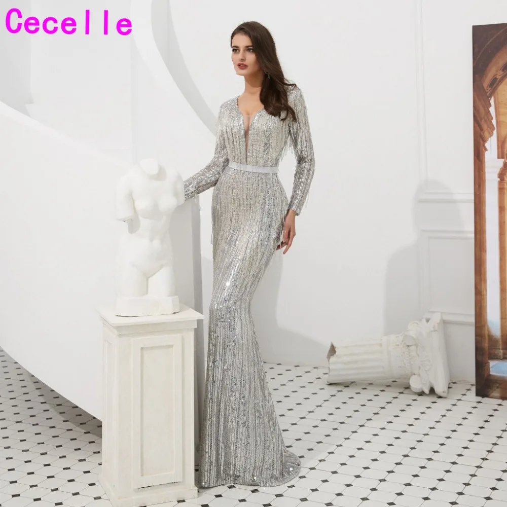 Новинка 2019 года Серебряные Блестки Русалка для женщин Роскошные вечерние платья