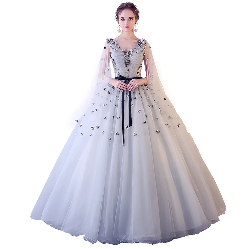 Vestidos de 15 anos Quinceanera платья с накидкой серое серебряное на шнуровке темпераментные