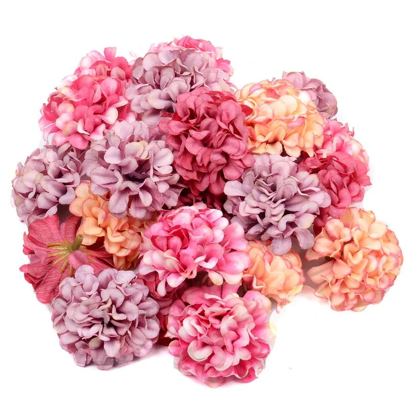 

100pcs/lot Cheap Artificial Flower Silk Hydrangea Head For Wedding Party Home Decoration DIY Wreath Gift Box Scrapbooking Craft