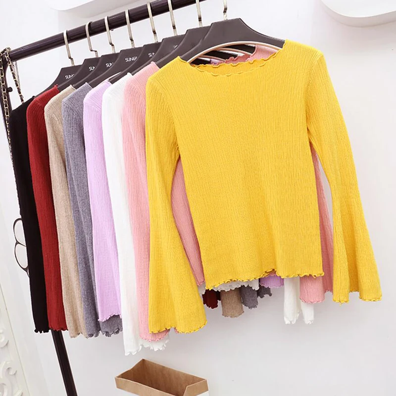 2018 Knitted Sweater Woman Sexy O-Neck Women Sweaters And Pullovers Korean Long Sleeve Horn Pull Femme LY1007 | Женская одежда