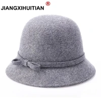 europe england korean fall winter womens fedora caps vintage sun hats for woman lady wide brim 100wool felt bowknot hat