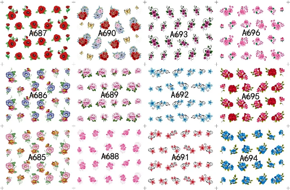 12 sheets lot water transfer nail art decorations stickers decals manicure nails supplies tool Cute animal cat dog rabbit