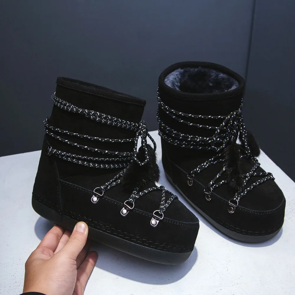 Hiver Bottines Femme/фирменный дизайн коричневый цвет на шнуровке Шерсть женские зимние