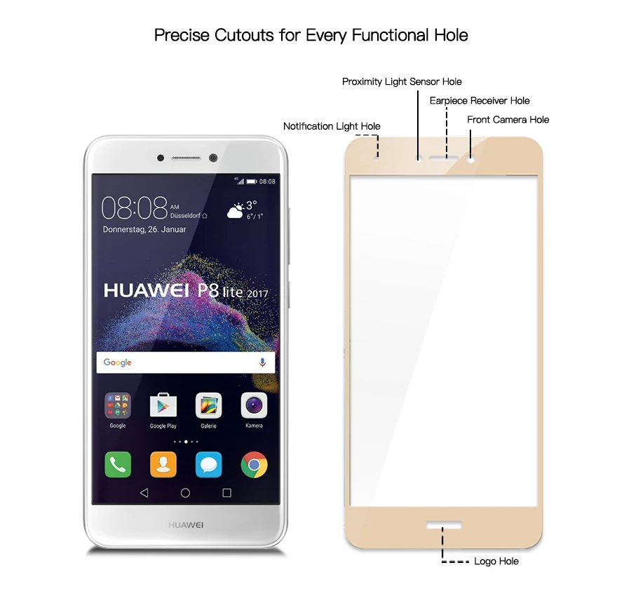 Для huawei P8lite закаленное Стекло Экран протектор для huawei Honor 8 P9 Lite почти полное покрытие защитной пленкой