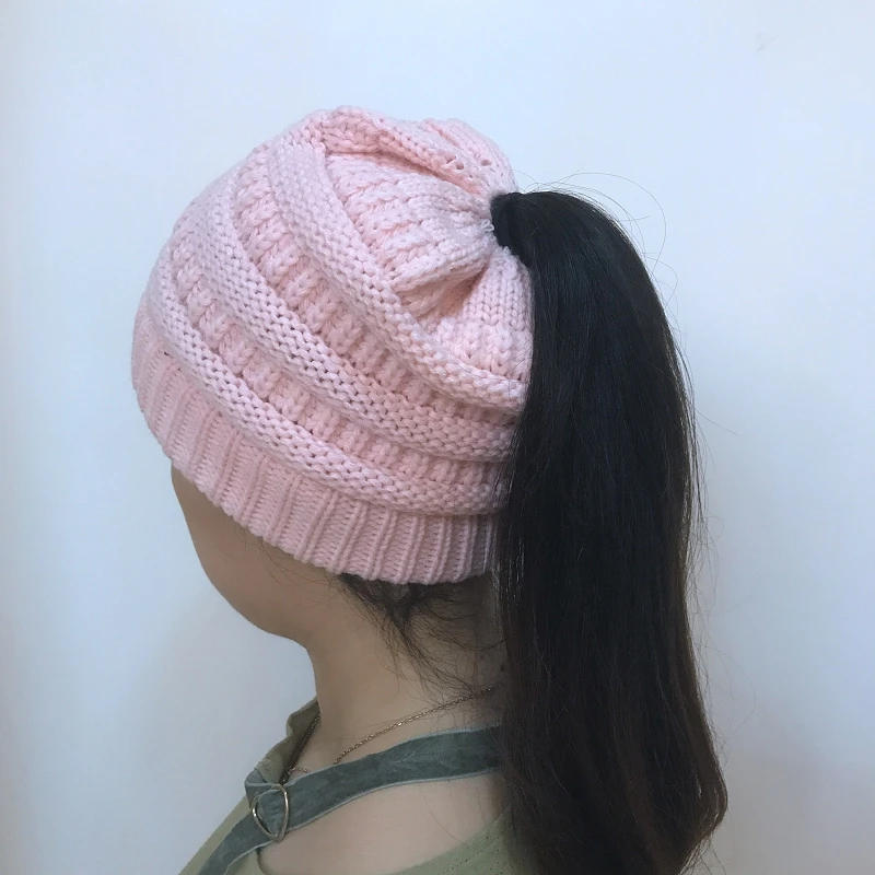 Gorro de punto para mujer gorro de invierno con cola de caballo touca beanie toca chapeu зимние женские головные уборы для женщин