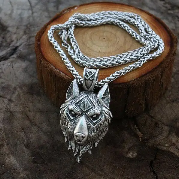 stainles steel chain Lanseis 1 шт. Викинг-волк голова норвежский Кулон символ волка мужчины ожерелье древние серебряные ювелирные изделия - Окраска металла: stainles steel chain