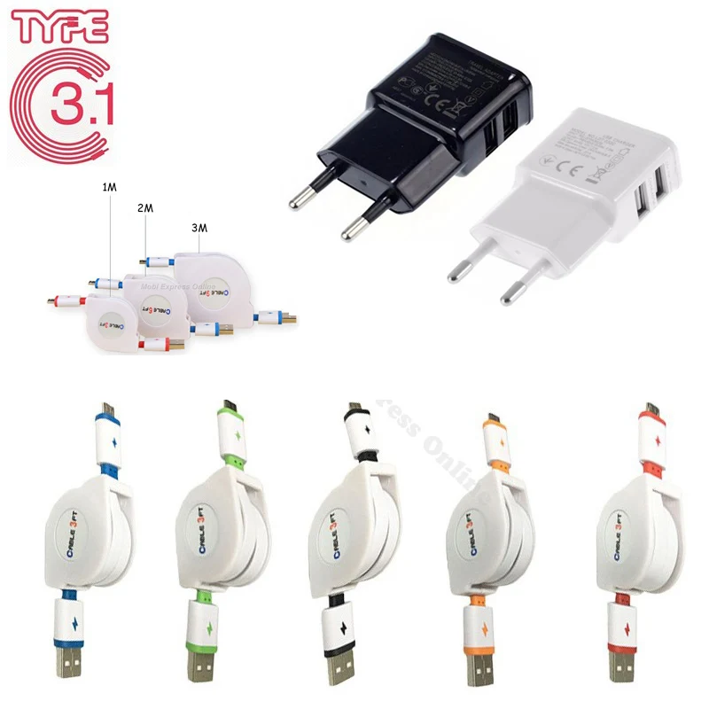 1 м/2 м/3 м Выдвижной USB кабель типа C для Samsung Galaxy S8/Plus A3/A5/A7 2017 Huawei P9 зарядный EU