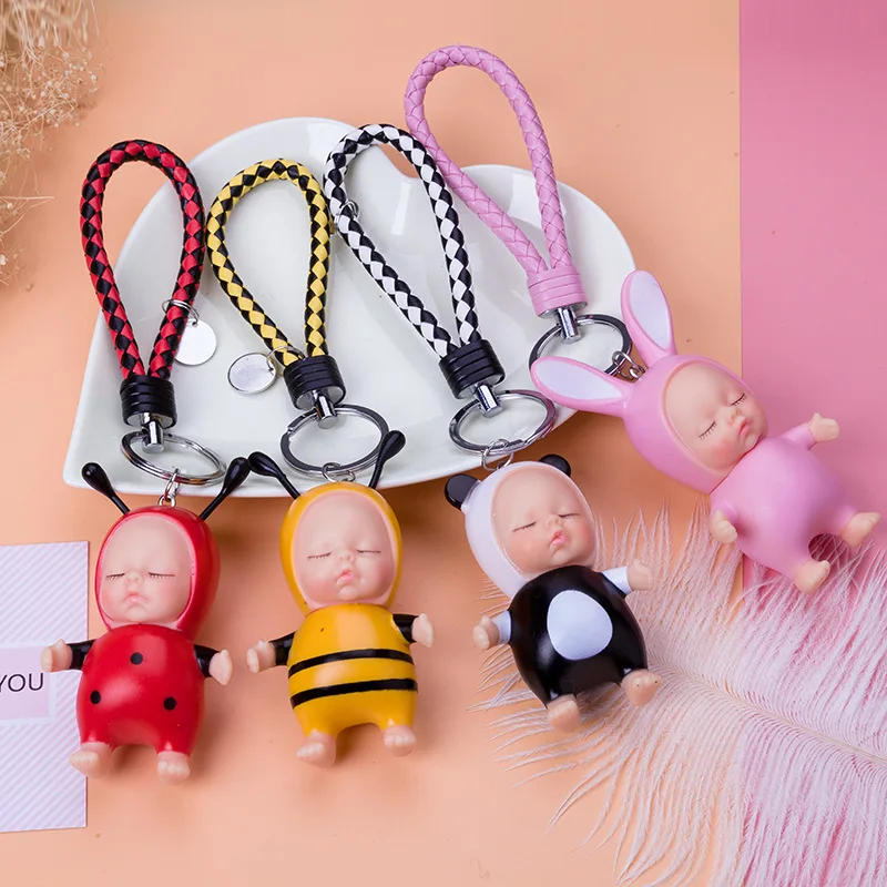 Ручная кожаная веревка bellSleeping Baby Bee плюшевые брелки из искусственного меха кролика женские сумки Подвеска для автомобиля брелок ювелирные изделия