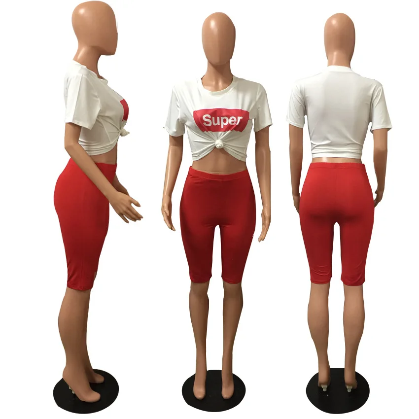 

Summer Letter Print Sexy Women Casual Outfits Thin Two Piece Set Knee Length Pants Suits Plus Size Clothing Sets S-XL