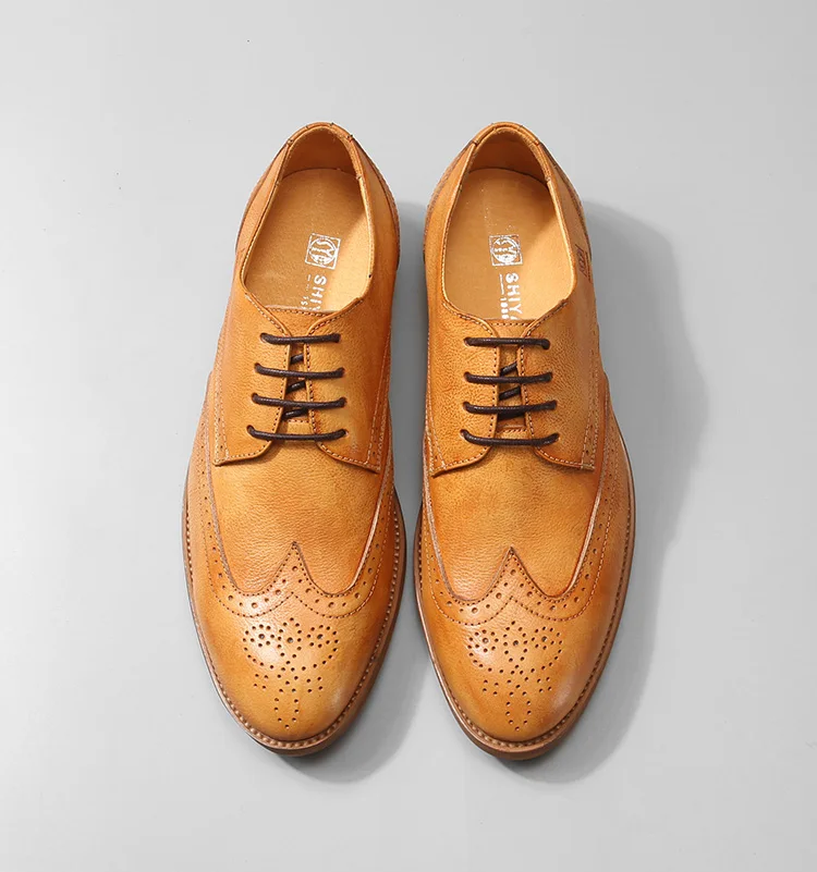New arrival hot selling british style brogue shoes classic yellow brown color pointed lace up oxfords handmade carved | Обувь