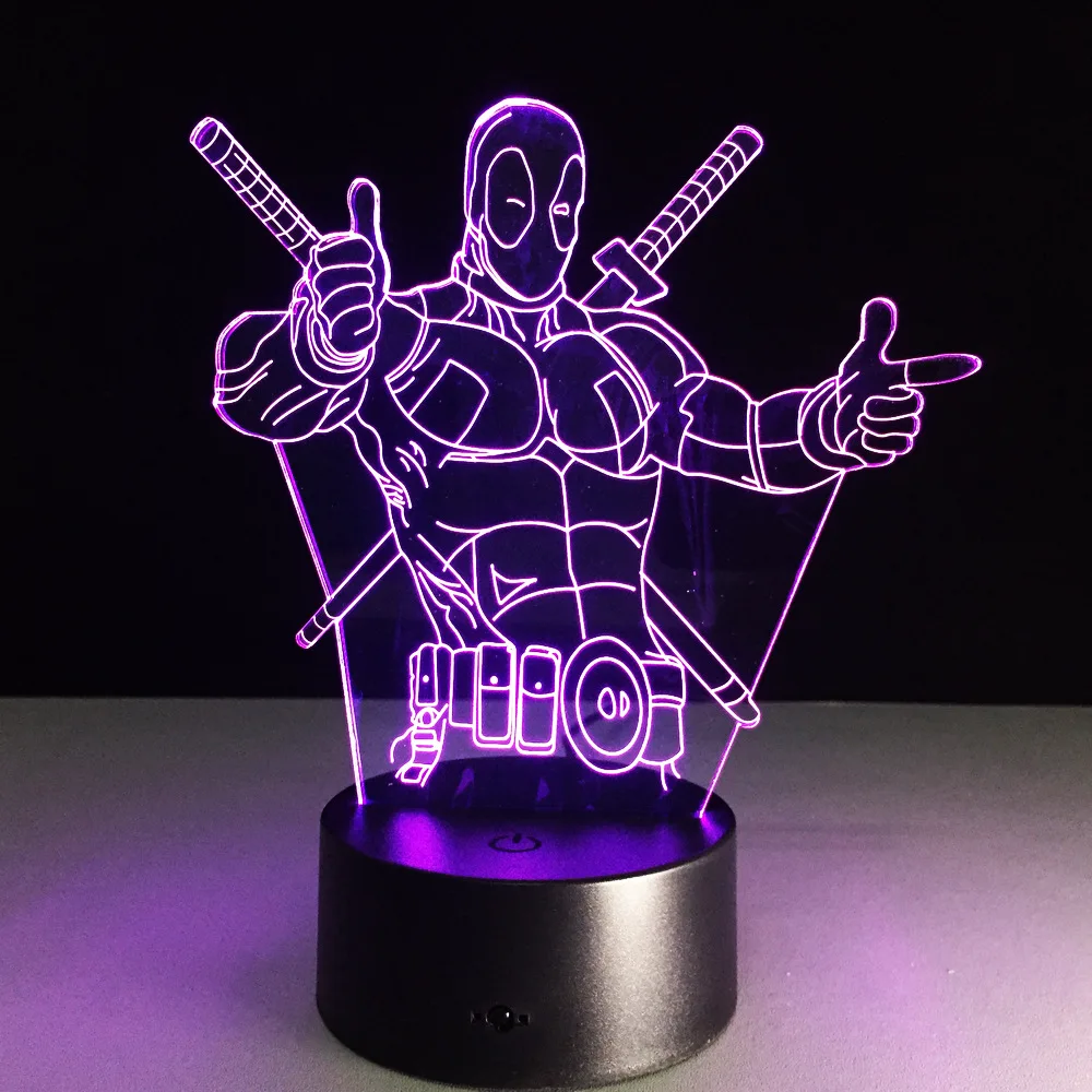 Светодиодный 3d светильник Deadpool Мстители супергерой Марвел 7 цветов визуальная