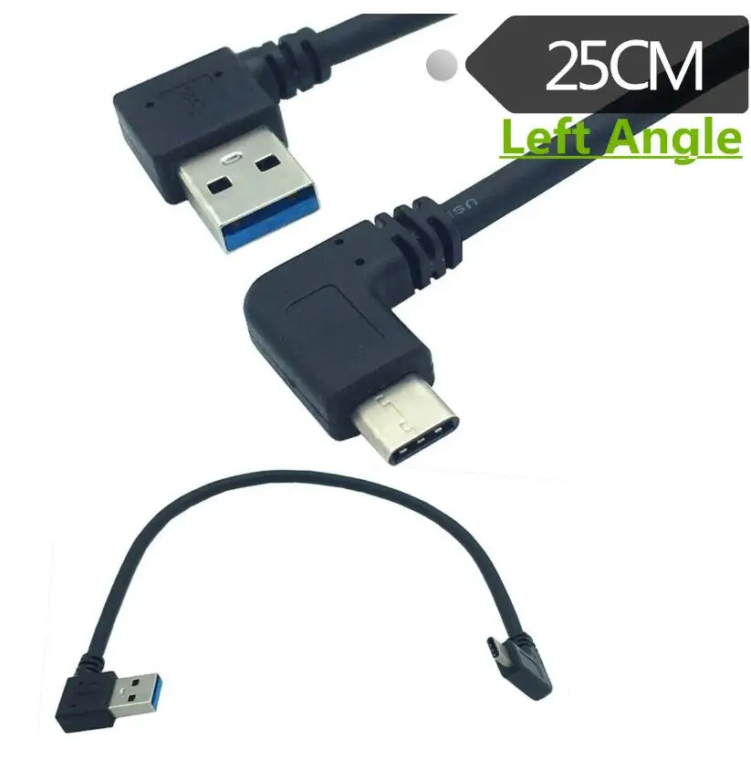 

90 degree Left Angle USB 3.0 Type-A Male to90 degree Right Angle USB3.1 Type-C Male USB Data Sync & Charge Cable Connector 25cm