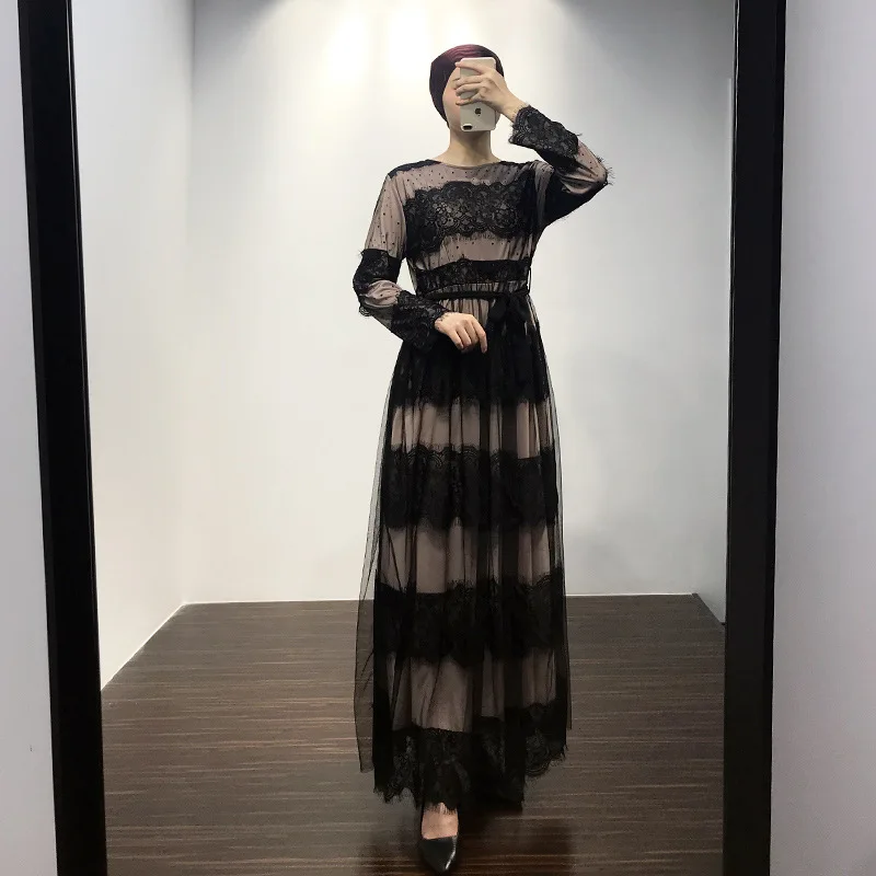 Женское кружевное платье повседневное офисное в стиле петчворк|Мусульманская