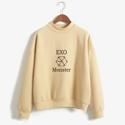Kpop Exo толстовка женская осень зима Harajuku повседневные толстовки с буквенным принтом флисовый пуловер K-pop одежда Прямая - Цвет: khaki