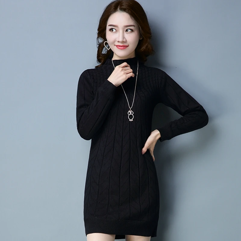 Autumn Winter New Half high collar Plus velvet Warm Sweater Women Long Knitted Pullover Large size LJ030 | Женская одежда