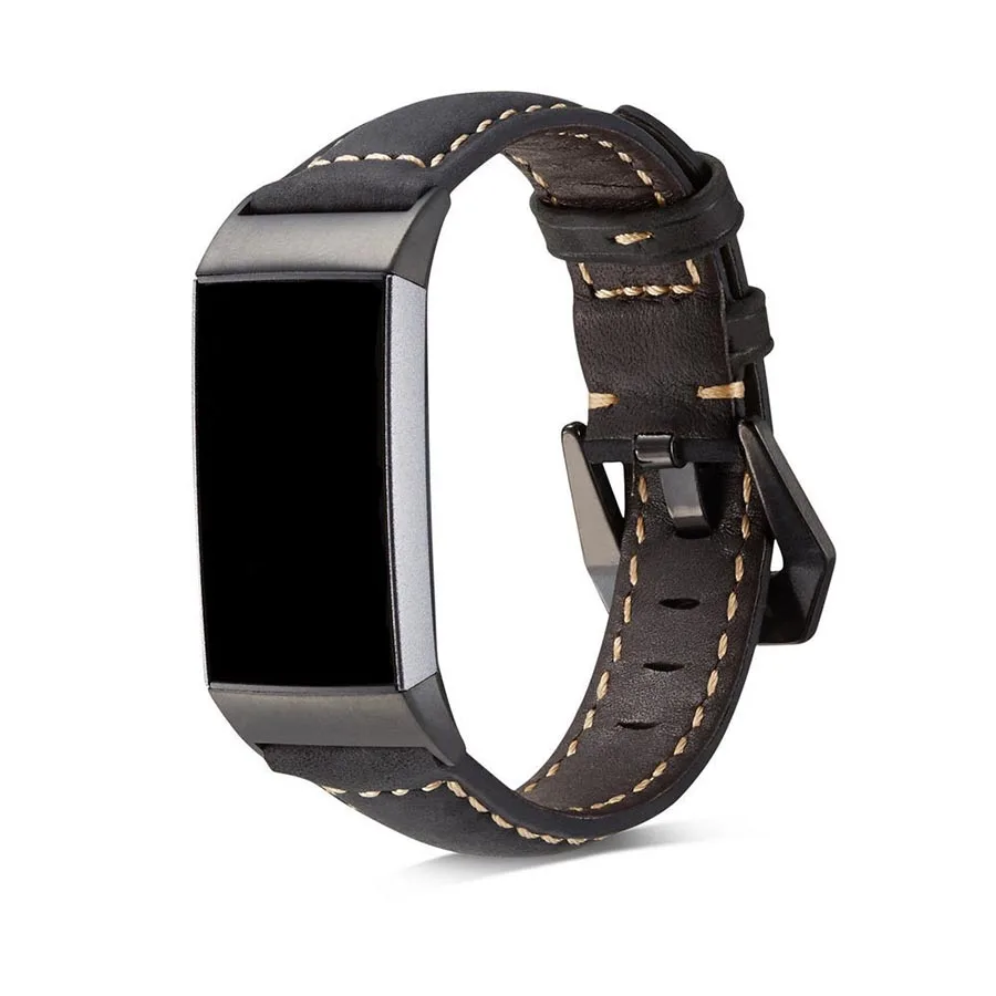black Кожаный ремешок для наручных часов для Fitbit Charge 3 Charge 2 сменный ремешок для наручных часов фитнес-браслет - Цвет: black
