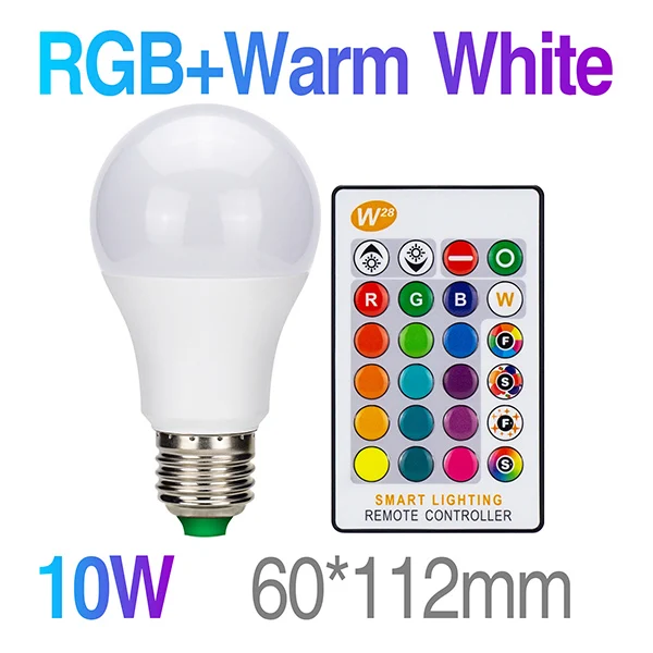 10W RGB WarmWhite IR Светодиодная rgb-лампа с регулируемой яркостью E27 5 Вт 10 Вт 15 Вт AC85-265V с функцией памяти+ ИК-пульт дистанционного управления сменный 16 цветов светодиодный RGB Освещение - Испускаемый цвет: 10W RGB WarmWhite IR