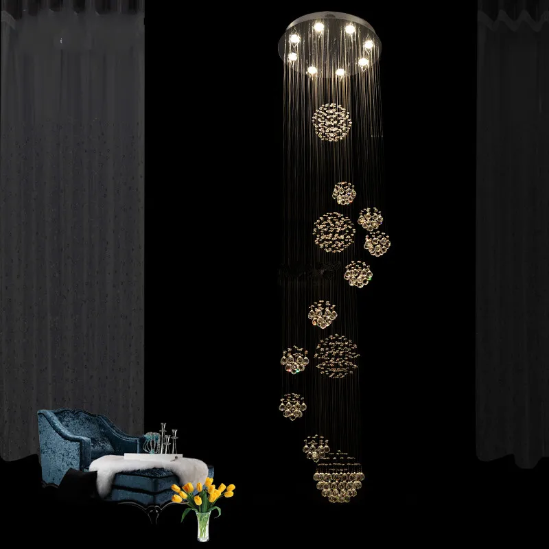 安い 現代の大型クリスタルシャンデリア照明器具スパイラルため Lustres デクリスタルロビー、階段、玄関ロングクリスタル照明