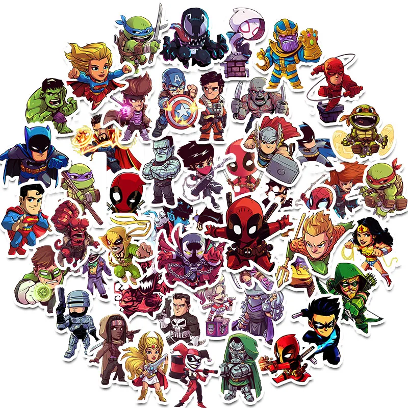 50 шт. DC супергерой Marvel Герой наклейки фильм стикеры для DIY стикер на Дорожный Чехол Ноутбук СКЕЙТБОРД гитара холодильник телефон decel