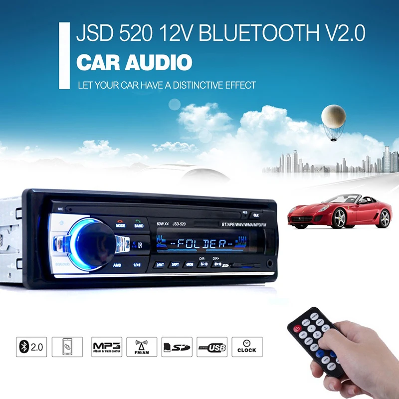 Авторадио 12 в Bluetooth V2.0 автомобильное радио стерео тире 1 Din FM Aux вход приемник SD USB MP3