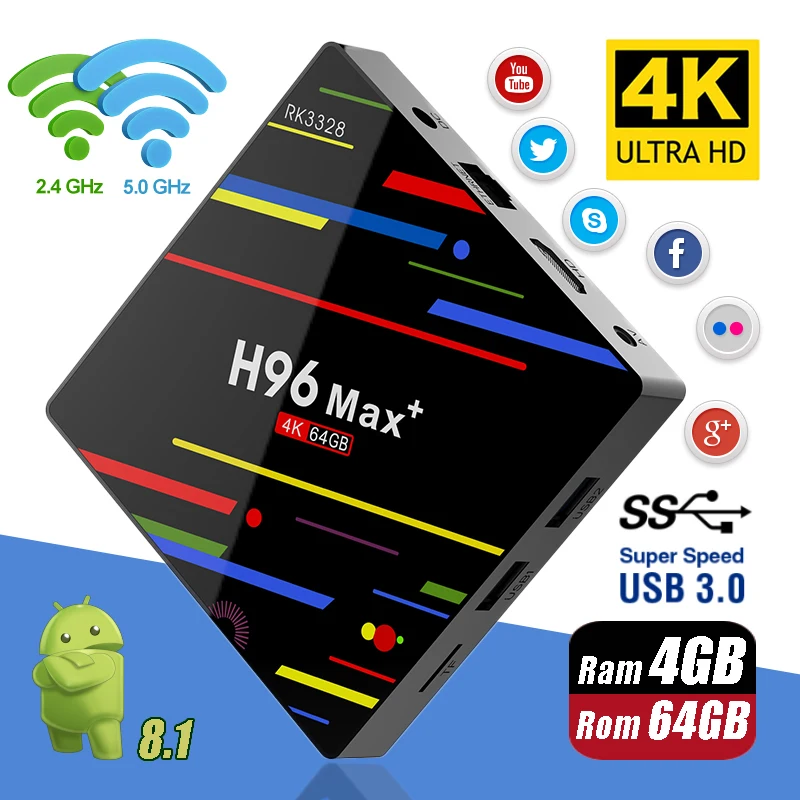 H96 max plus приставка смарт тв android 8.1 4K Декодер каналов кабельного телевидения RK3328 4G