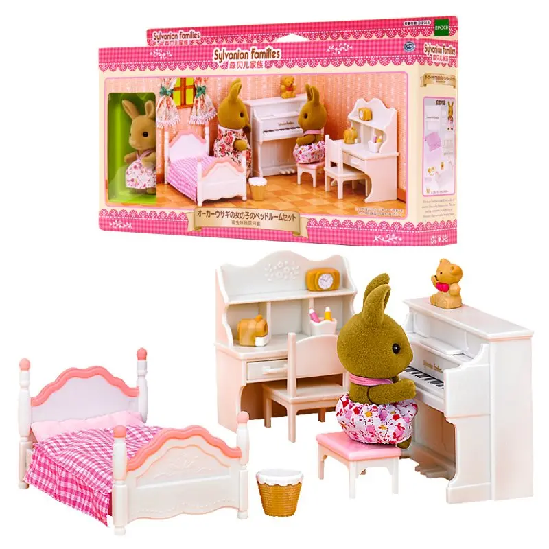 Sylvanian Families кукольный домик мебель аксессуары Сцены Спальня пианино/стол/кровать w/фигурка кролик девочка дети игрушка подарок