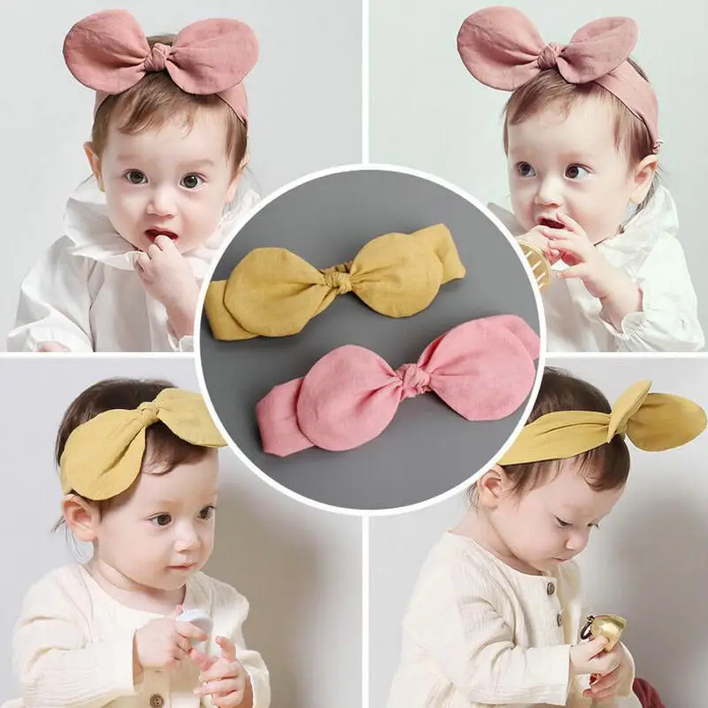 Милые детские эластичные мягкие банты для девочек с заячьими ушками из хлопка и