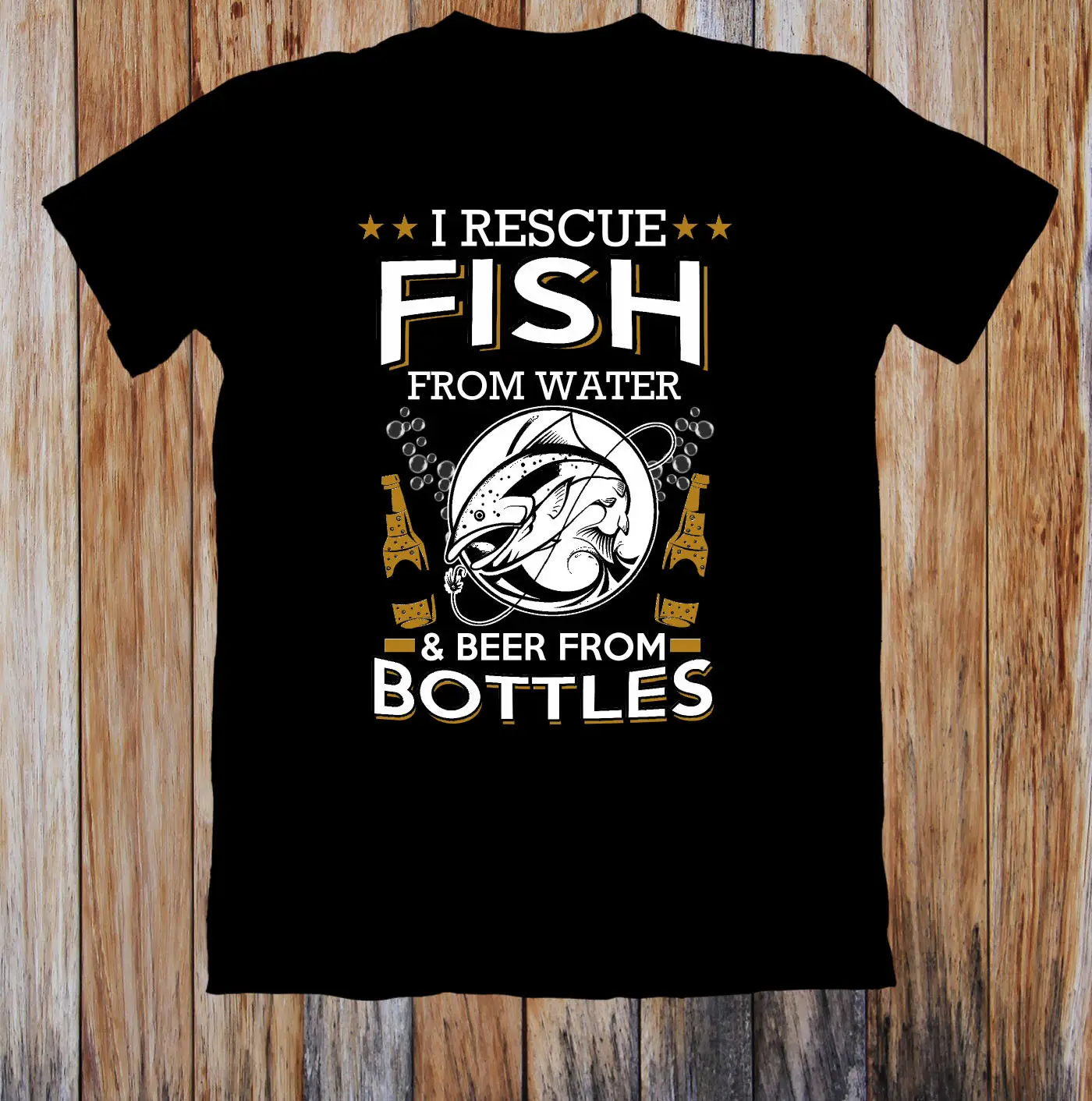 Футболка в стиле унисекс с надписью i Rescue Fish of Water Beer with Bottles стильная футболка